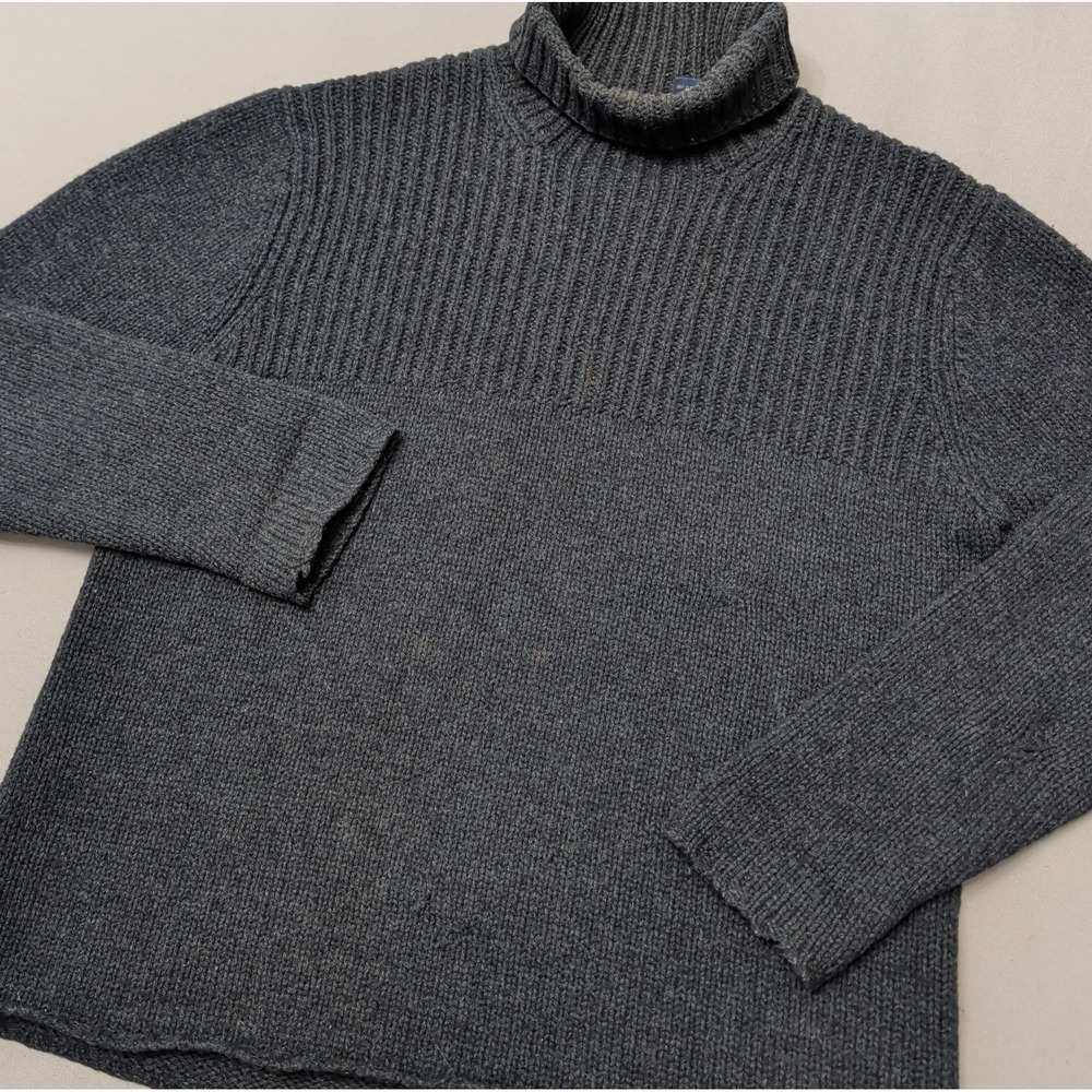 Vintage GAP 100% Lambswool Sweater Mens L Gray Turtleneck Ribbed Wool Y2K Preppy